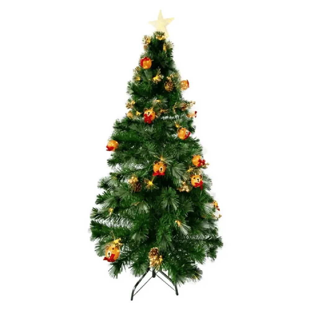 Árvore de Natal de Fibra Ótica Decorada com Ursos 1,80m